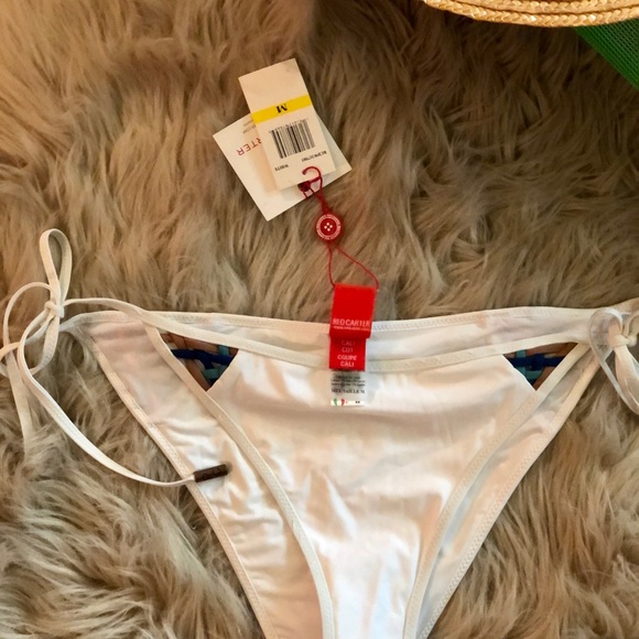Red Carter White Bikini Bottom with Crisscrossing - Picture 2 of 6